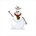 Male snowman with a scarf in Cartoon design style, vector stock illustration on white isolated background, concept of Winter, Snow